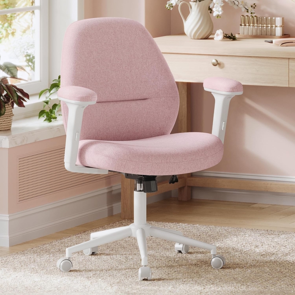 SONGMICS Schreibtischstuhl, Schminkstuhl, Bürostuhl, Drehstuhl gepolstert, höhenverstellbar, Armlehnen, Wippfunktion, für Büro, Homeoffice, Jugendliche, pastellrosa OBG035R01 Bild 1