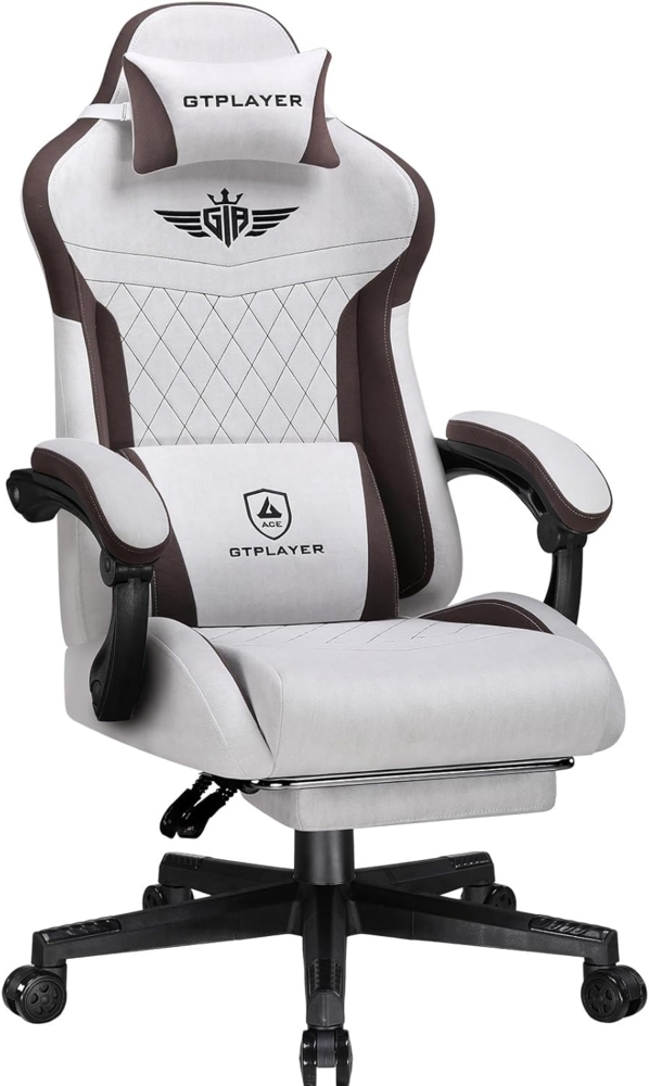GTPLAYER Gaming-Stuhl Stoff Gaming Chair Ergonomisch Bürostuh PC Stuhl, 150kg Belastbarkeit, Schreibtischstuh mit Federsitzkissen und Fußstütze Bild 1