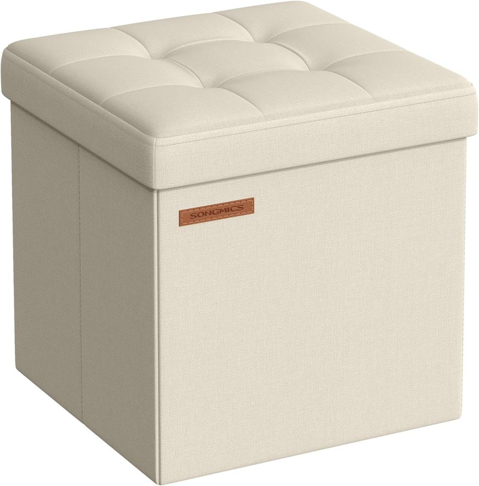 Songmics Sitzhocker mit Stauraum, kleine klappbare Sitzbank, 30x30 cm Fußbank, Aufbewahrungsbox, bis 130 kg belastbar, für Wohnzimmer Schlafzimmer Schlafsaal, cremeweiß LSF028W01 Bild 1