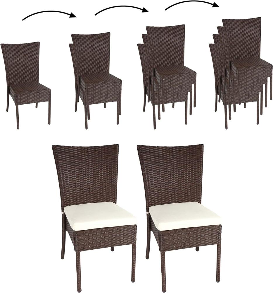 2er-Set Poly-Rattan Stuhl HWC-G19, Balkonstuhl Gartenstuhl, stapelbar ~ braun, Kissen creme Bild 1