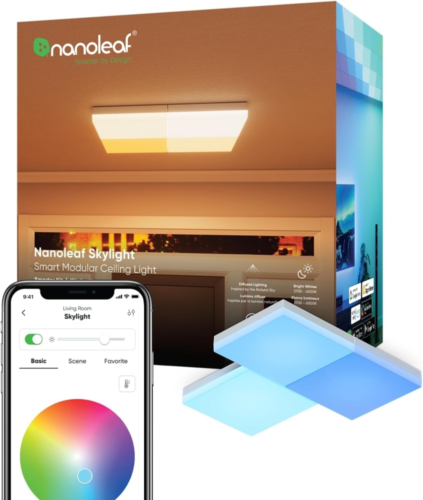 nanoleaf Skylight Starter Kit, 3 LED RGBCW Smarte Deckenleuchten - Modulare WLAN LED Deckenlampen, 16 Mio. Farben, Dimmbar, Musik & Bildschirm Sync, Funktioniert mit Apple Home Alexa Google Bild 1