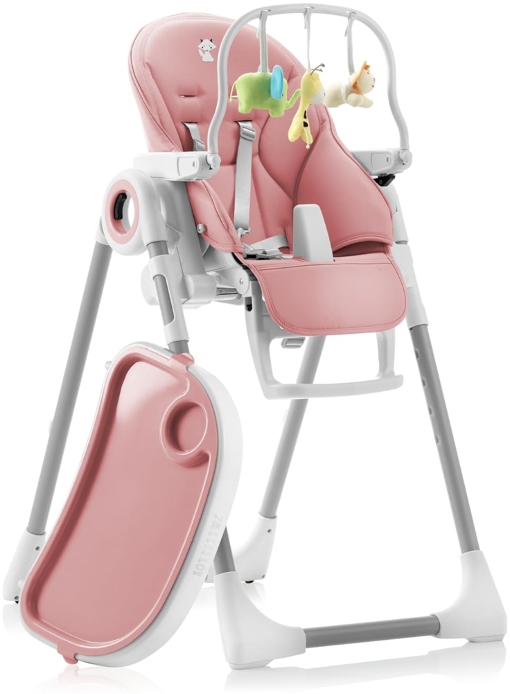 Sweety Fox - Mitwachsender Hochstuhl Baby mit Liegefunktion, Verstellbar & Klappbar - Rosa - Höhe 7-fach Rückenlehne 5-fach verstellbar, Abnehmbares Tablett mit Teller, Kinderhochstuhl Bild 1