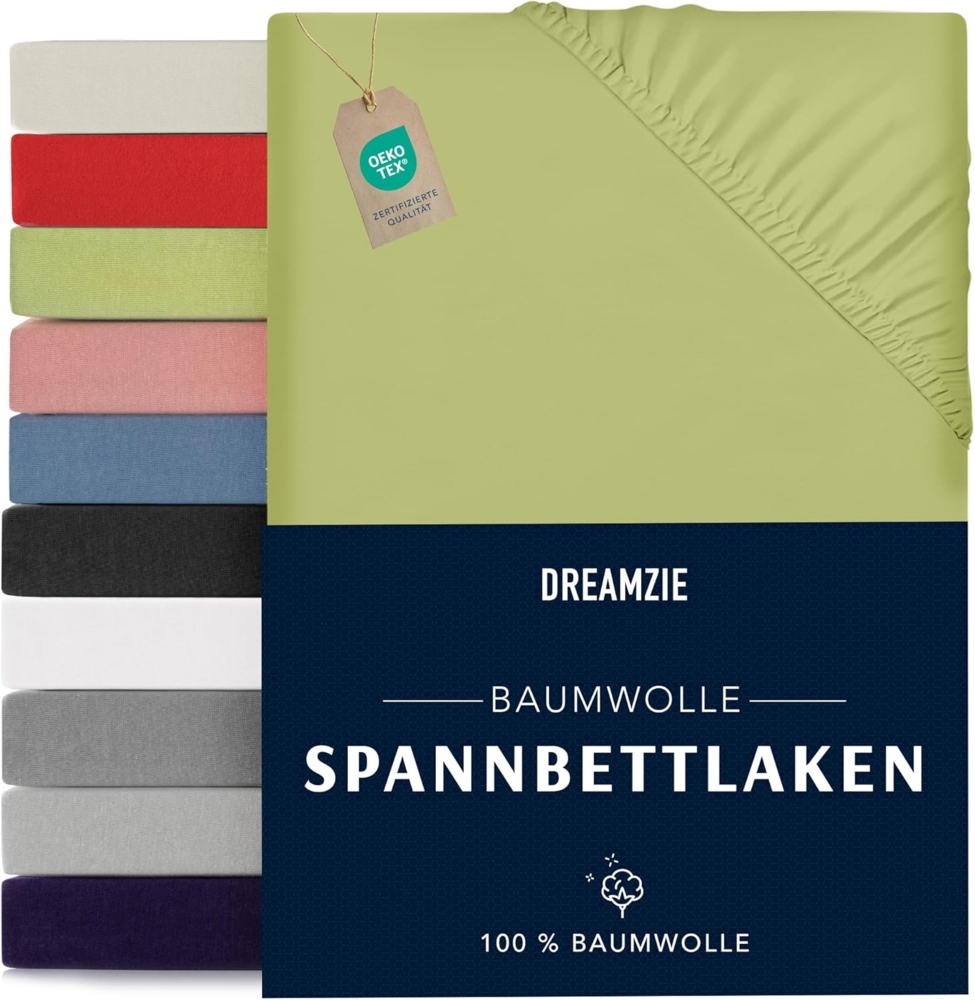 Dreamzie - Spannbettlaken 70x160 cm - Baumwolle Oeko Tex Zertifiziert - Grün - 100% Jersey Spanbettuch 70x160 Bild 1