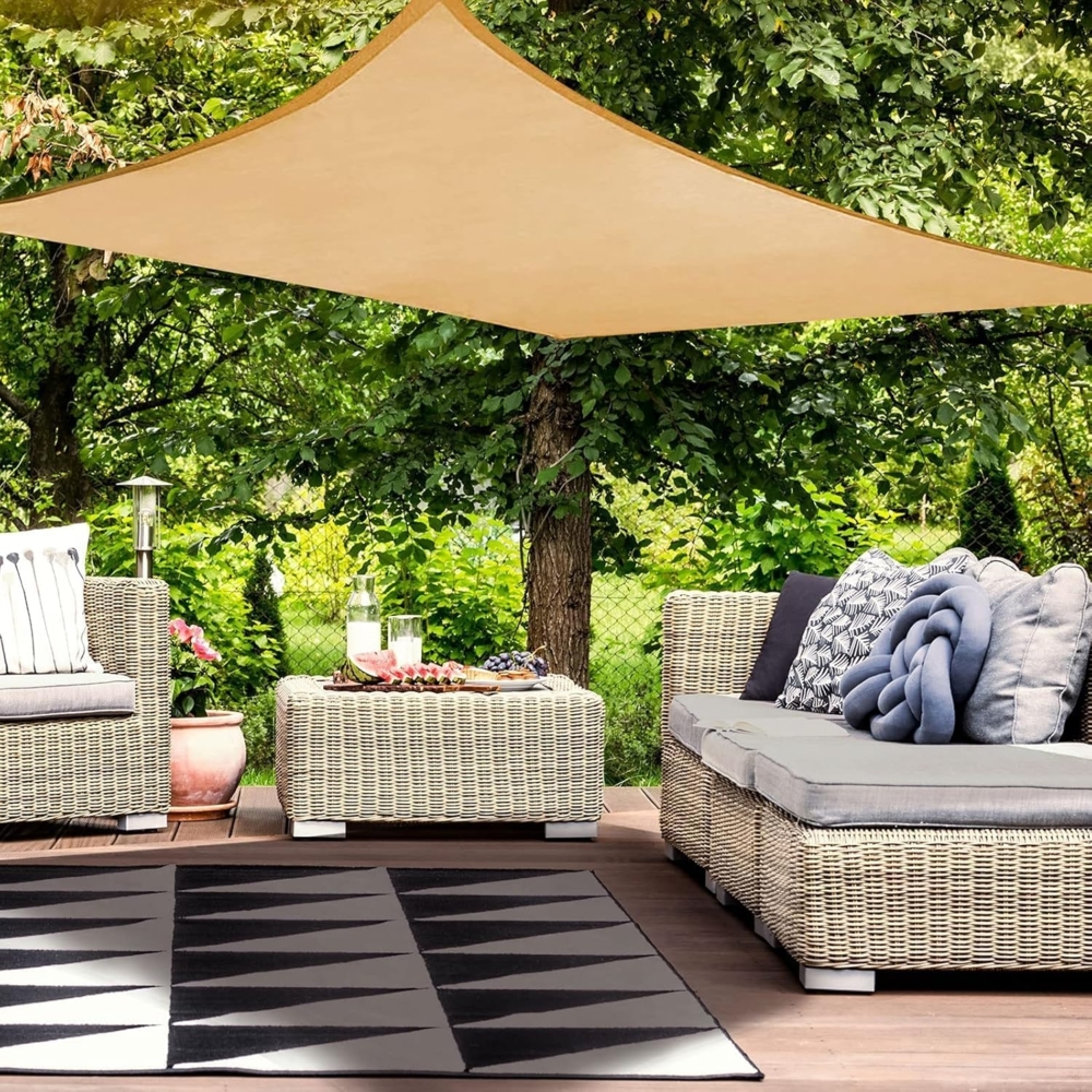 HAIKUS Sonnensegel Wasserdicht Rechteckig 2x4 m Sonnenschutz Wasserabweisend Premium PES Polyester mit UV Schutz für Balkon Garten Terrasse Sand Bild 1