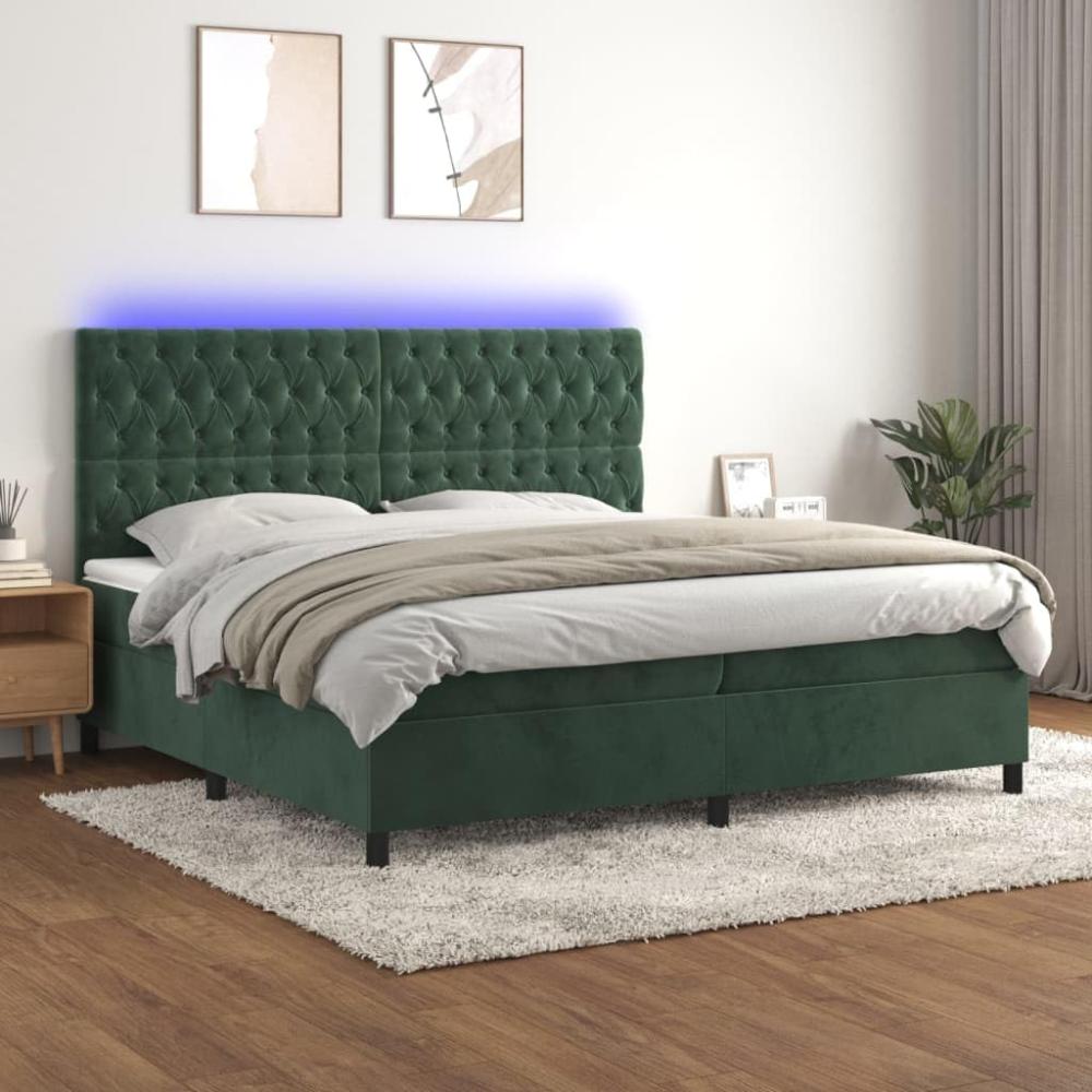 vidaXL Boxspringbett mit Matratze & LED Dunkelgrün 200x200 cm Samt 3136326 Bild 1