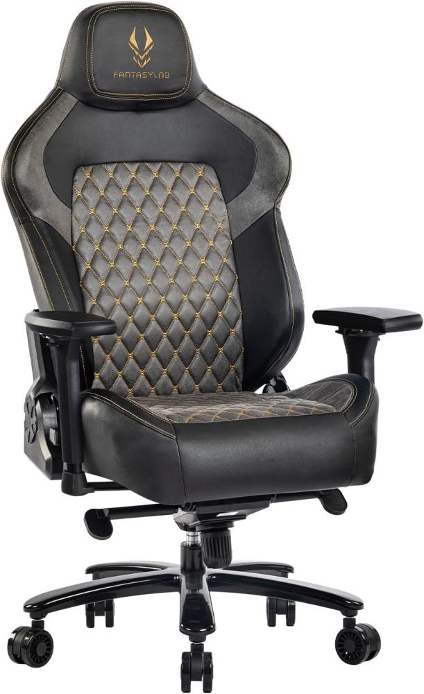 Fantasylab Gaming Stuhl 200KG Belastbarkeit Bürostuhl 200KG Verstellbare Armlehne 4D Gamer Stuhl mit Lendenwirbelstütze Chefsessel Ergonomischer Schreibtischstuhl Gaming Chair Schwarz/Grau Bild 1