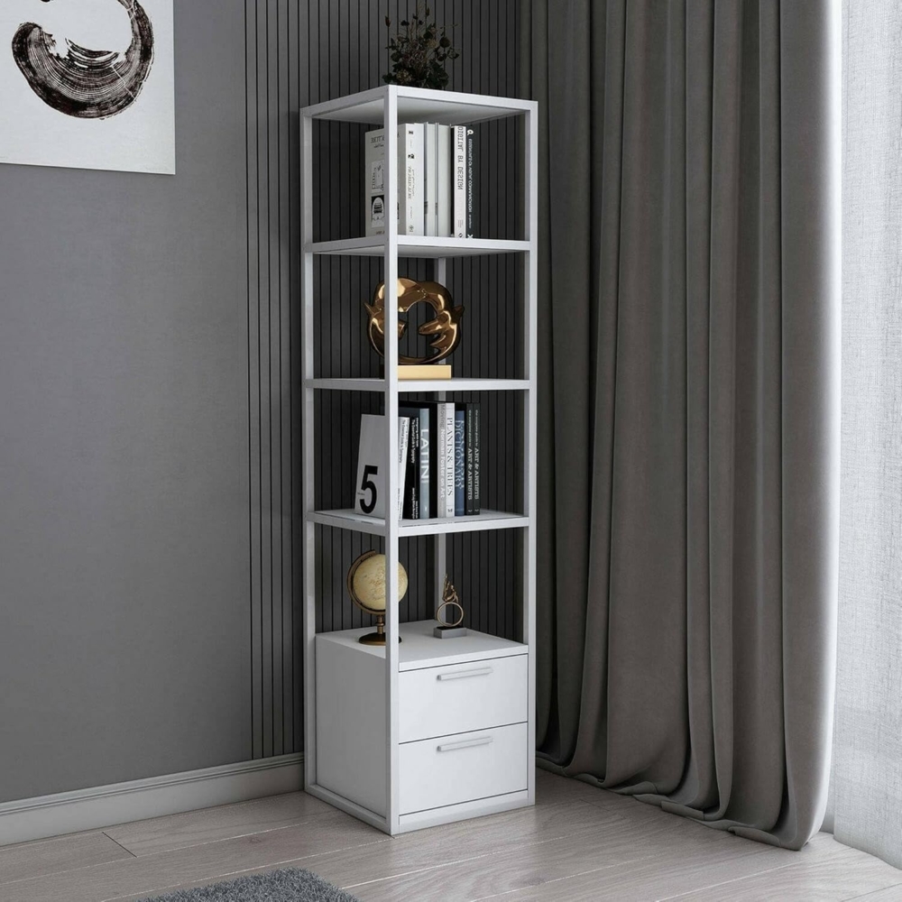 Dmora - Bücherregal Artemis, Büroregal, Mobiler Buchhalter, Bücherbrett, 39x39h169 cm, Weiß Bild 1