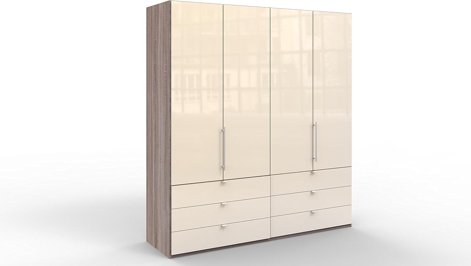 WIEMANN Loft Kleiderschrank, Schlafzimmerschrank, Gleittürenschrank, Drehtürenschrank, mit Schubladen, Glas magnolie, Trüffeleiche, Holz, B/H/T 200 x 216 x 58 cm Bild 1