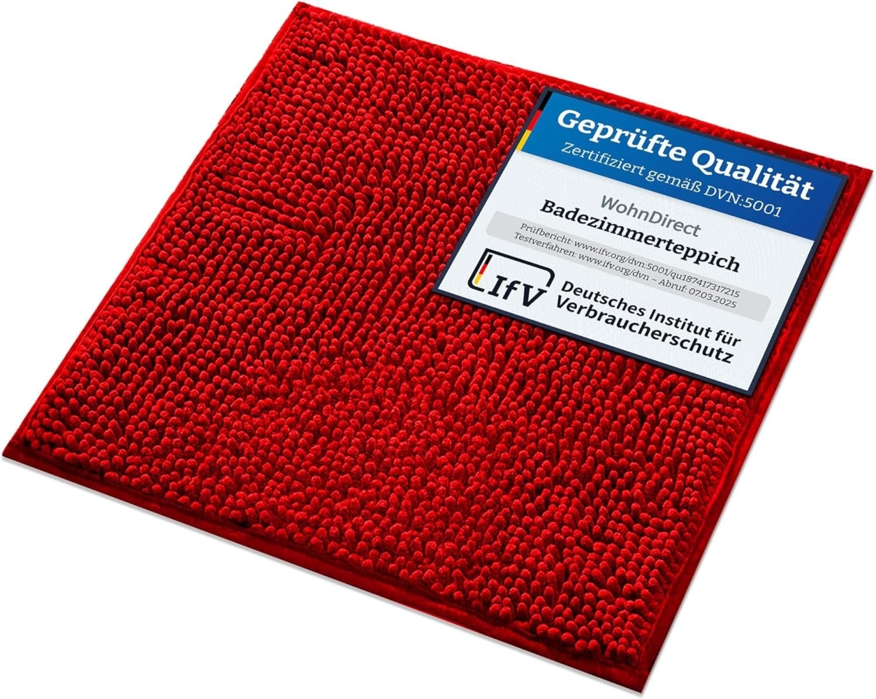 WohnDirect Badematte 45x45 cm | Rot - rutschfest & Waschbar - Badezimmerteppich zum Set kombinierbar, Badvorleger, WC Garnitur, Badteppich Bild 1