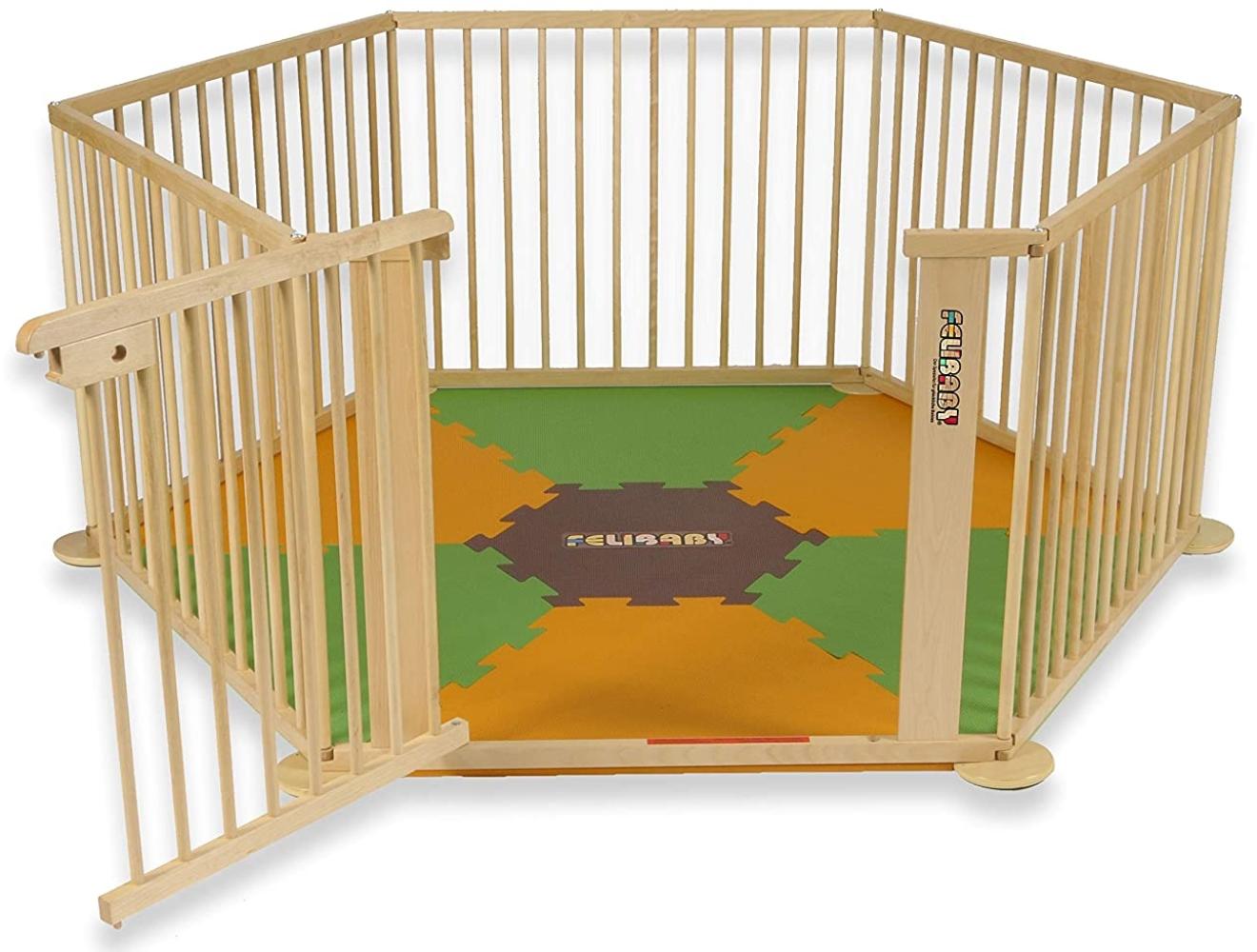 Felibaby 'ONE4all 1+5' Laufgitter, Natur, inkl. ¡Mattimo! Spielmatte, Grün/Orange Bild 1