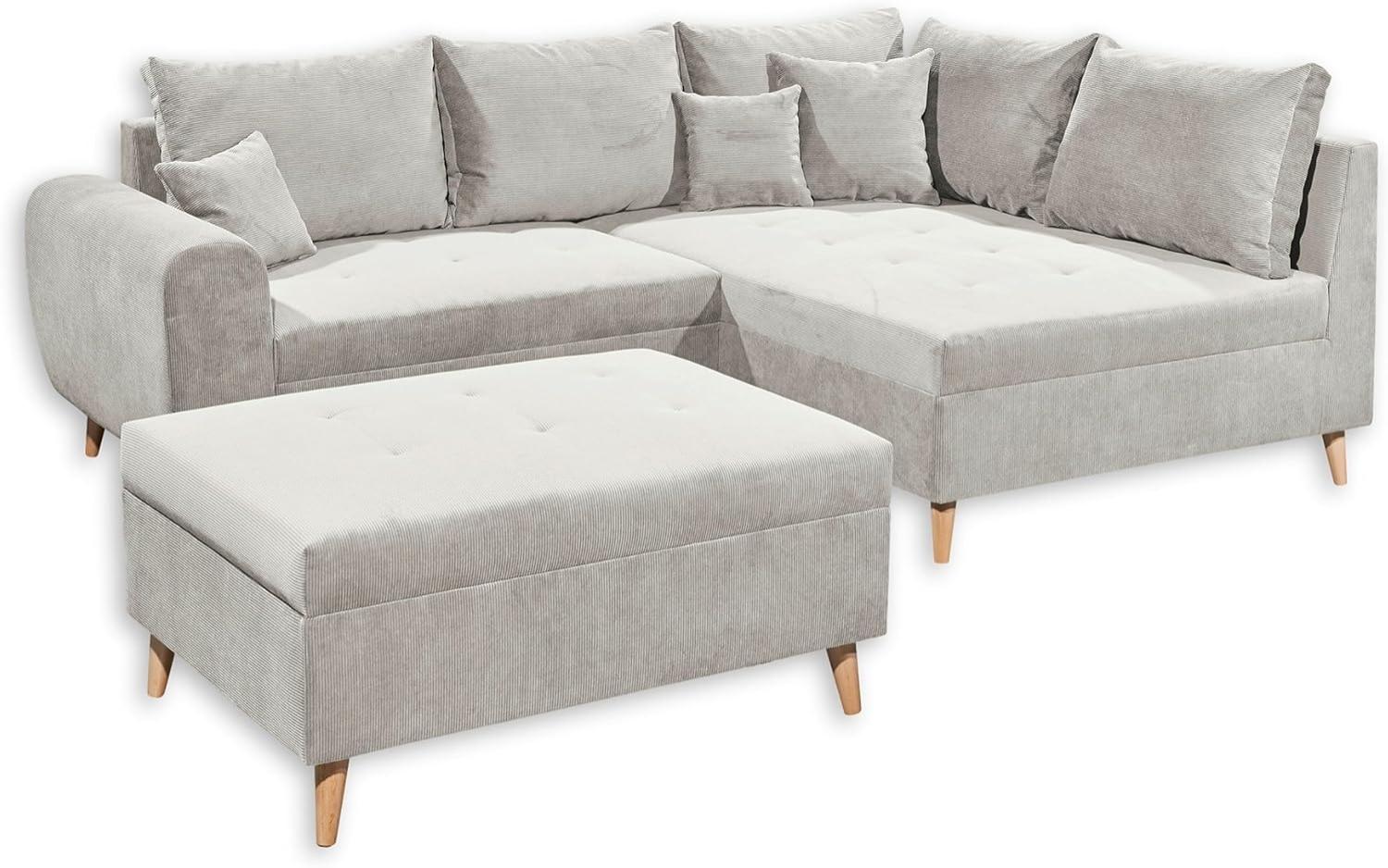 Stella Trading CALANDA Ecksofa mit Hocker, Stoffbezug Sand - Moderne Eckcouch mit Kissen & Massivholz Füßen - 249 x 94 x 175 cm (B/H/T) Bild 1