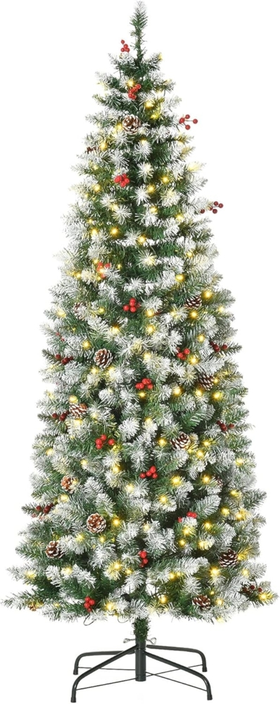 HOMCOM Künstlicher Weihnachtsbaum Vorbeleuchteter Weihnachtsbaum, Tannenbaum, mit LED-Lichter Kunsttanne, Grün+Weiß Ø65x180 cm Bild 1