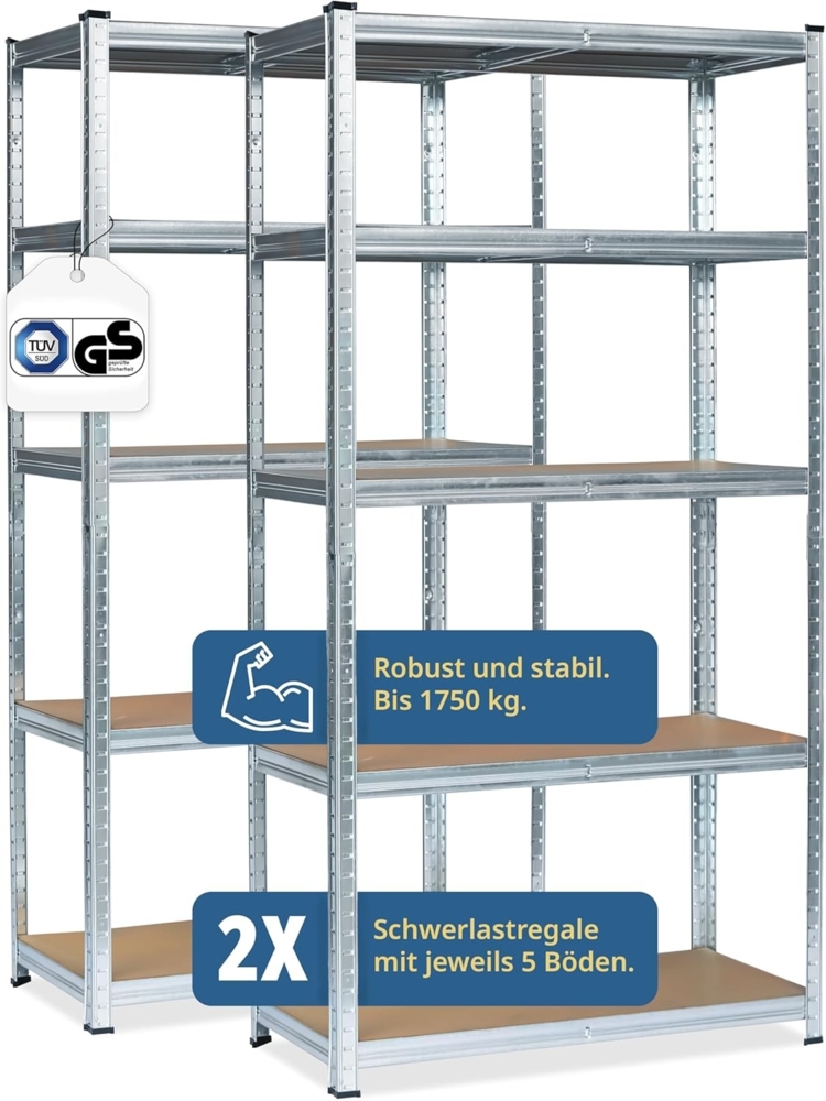 Grafner® Doppel Schwerlastregal 1,80m Werkstattregal auf 5 Ebenen 1750kg Traglast TÜV / GS geprüft Bild 1