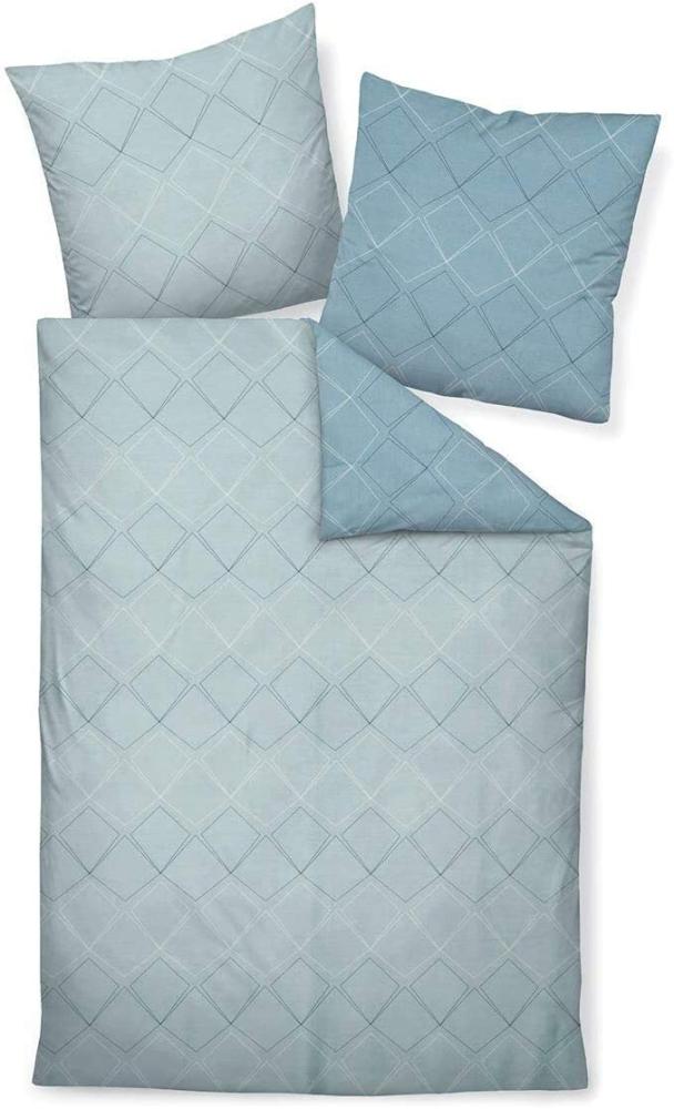 Janine J.D. Mako-Satin Bettwäsche 240x220 Rauten blau steinblau Wende 87053-02 Bild 1