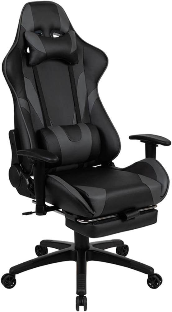 Flash Furniture Gaming Stuhl mit hoher Rückenlehne – Ergonomischer Bürosessel mit verstellbaren Armlehnen und Netzstoff – Perfekt als Zockerstuhl und fürs Home Office – Grau Bild 1