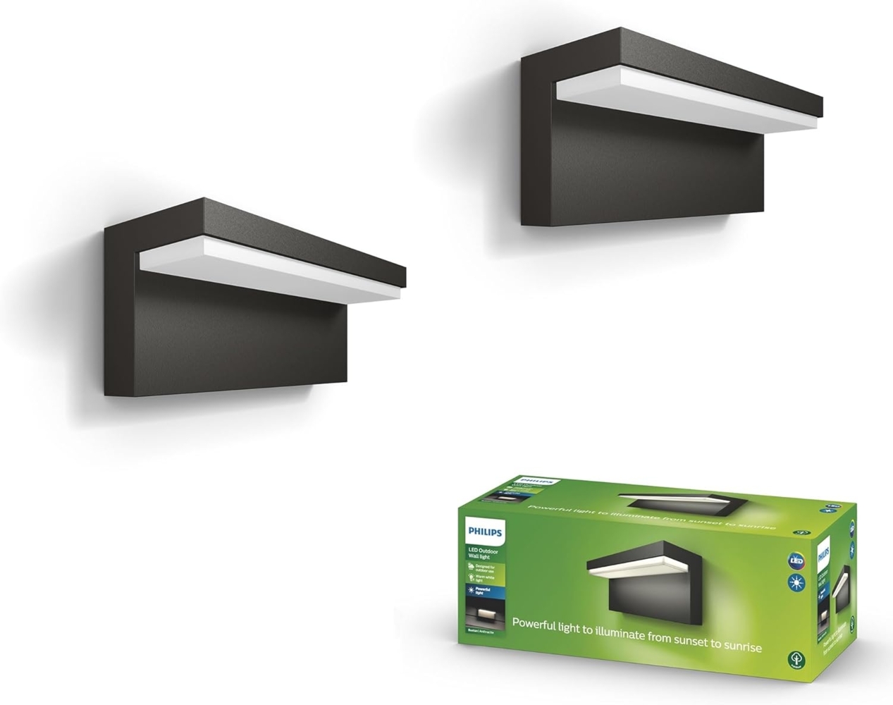 Philips LED Bustan ultra effiziente Außenwandleuchte 9W, 2700K warmweißes Licht, Anthrazit, IP44 wetterfest, Doppelpack Bild 1