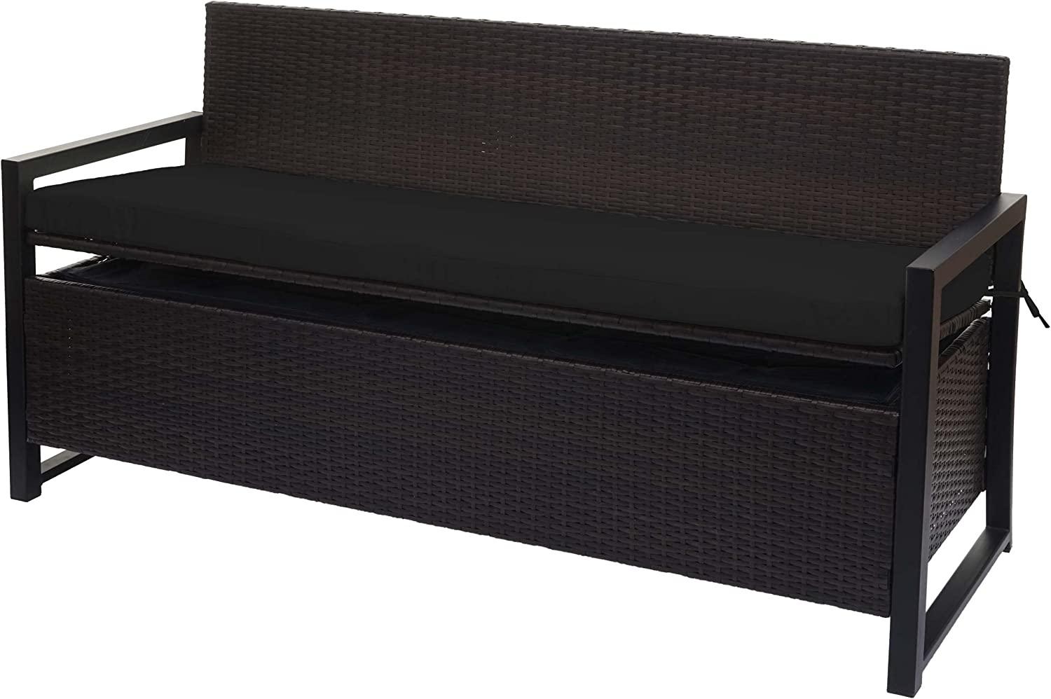 Poly-Rattan 3er Sitzbank HWC-F39, Gartenbank Truhenbank, Staufach Aufbewahrung Sitzkissen ~ braun, Kissen schwarz Bild 1