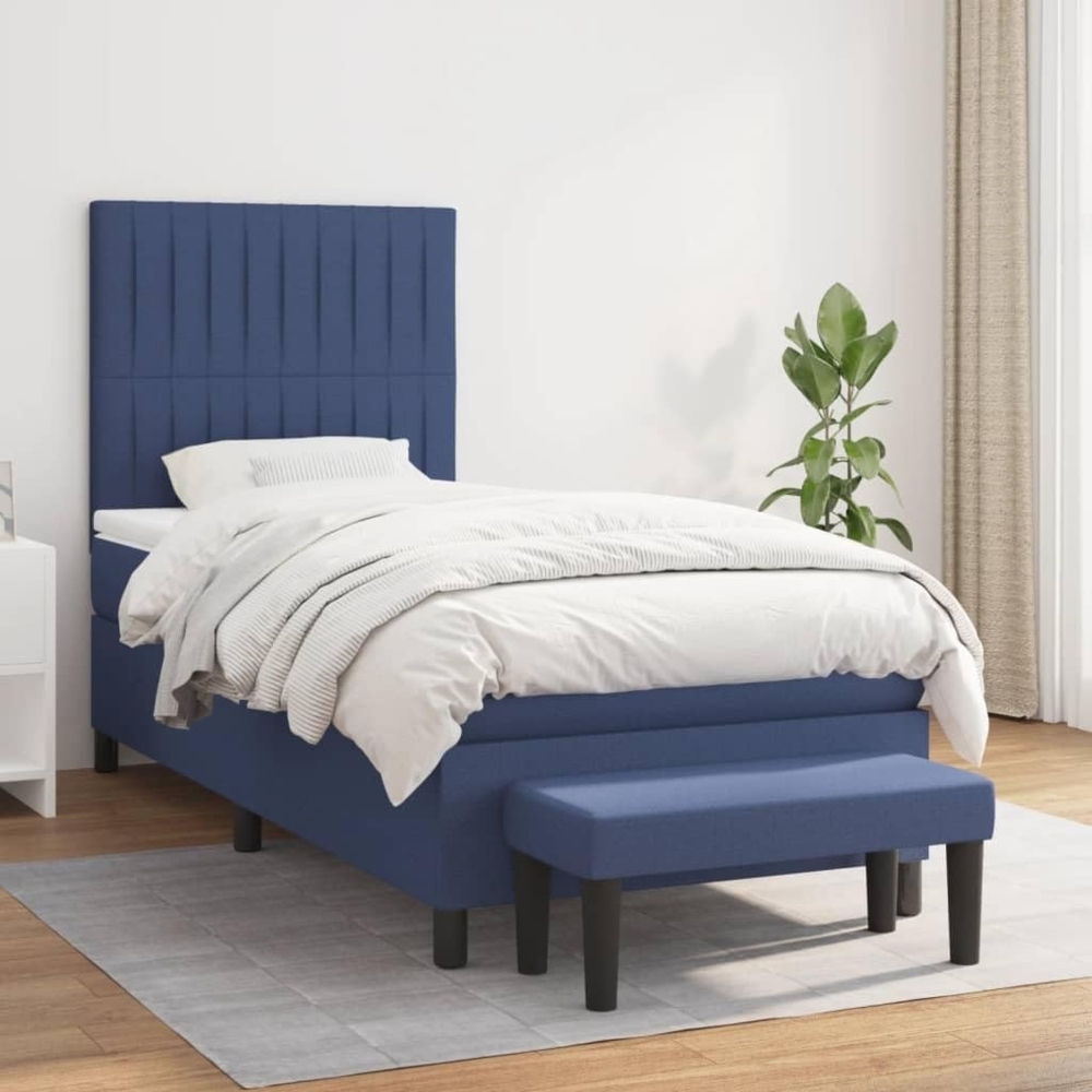 vidaXL Boxspringbett mit Matratze Blau 90x190 cm Stoff 3136723 Bild 1