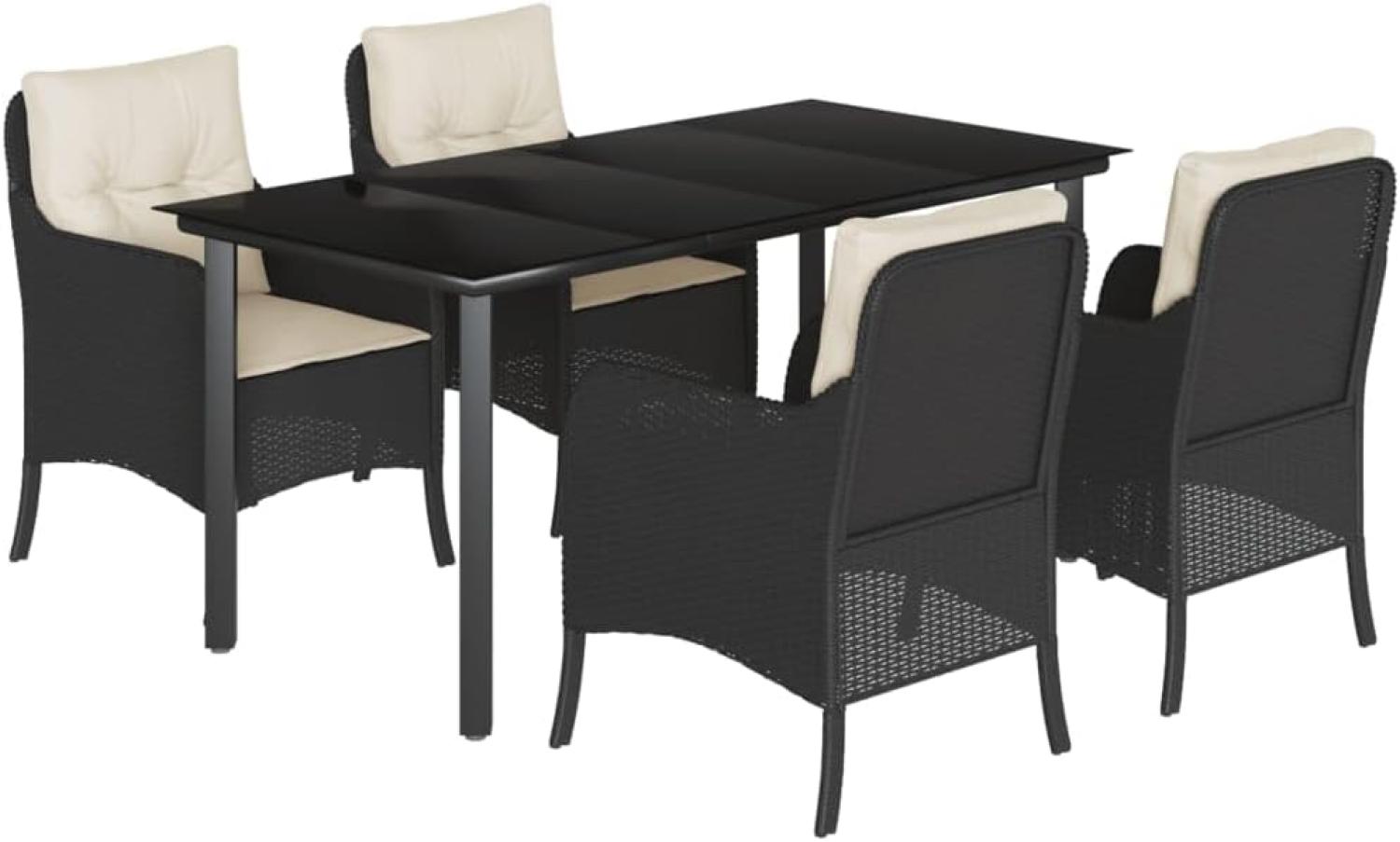 vidaXL 5-tlg. Garten-Essgruppe mit Kissen Schwarz Poly Rattan 3211916 Bild 1