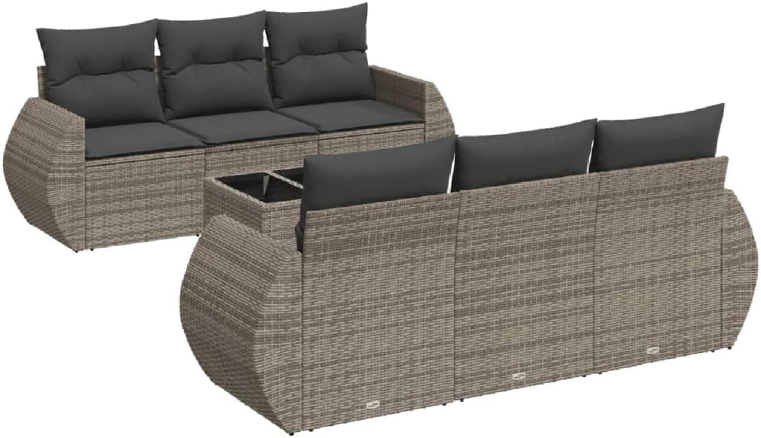 vidaXL 7-tlg. Garten-Sofagarnitur mit Kissen Grau Poly Rattan 3221109 Bild 1