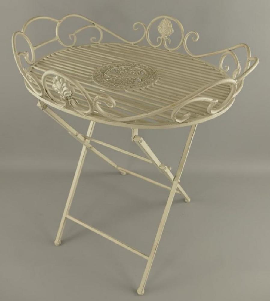 Casa Padrino Jugendstil Garten Beistelltisch Rustikal Weiß 63 x 48 x H. 70 cm - Klappbarer Garten Metall Tisch - Barock & Jugendstil Garten Möbel Bild 1