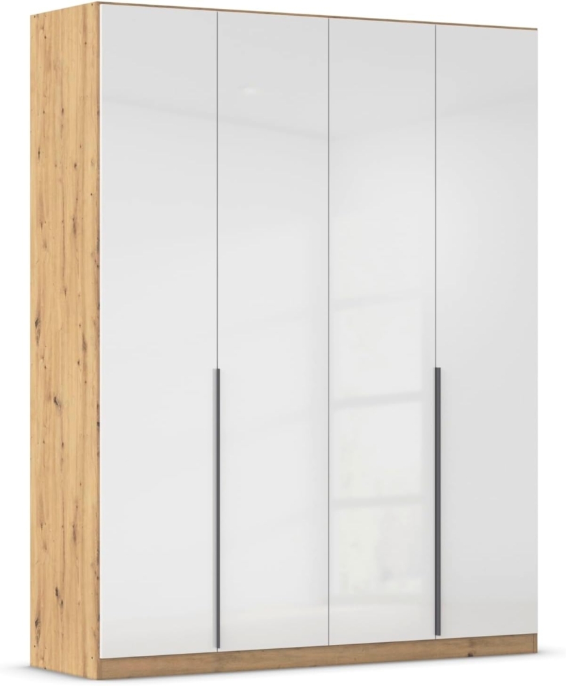 Rauch Möbel Alabama, Kleiderschrank, Garderobe, 4-türig, Zubehör Premium, 2 Kleiderstangen, 7 Einlegeböden, Schubladeneinsatz, Farbe Hochglanz Weiß/Eiche Artisan, Griff Grau metallic, 181 x 229 x 54 cm Bild 1