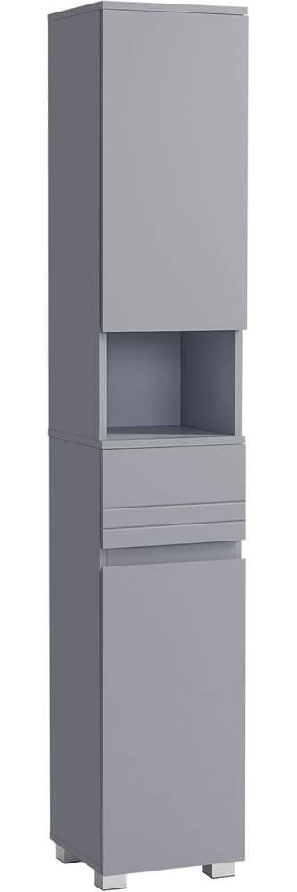 VASAGLE Badezimmerschrank, Badschrank, Badezimmermöbel mit Einer Schublade, verstellbare Ablagen, offenes Fach, 30 x 30 x 170 cm, mystisches Grau BBC560P36 Bild 1