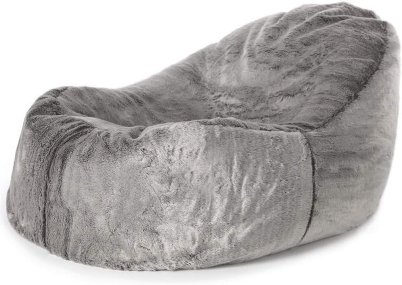 Icon Sitzsack-Liege Flauschig aus Kunstfell, Grau, XXL Sitzsack Sessel für Erwachsene, Riesensitzsack mit Füllung für das Wohnzimmer, Sitzsack Groß Bild 1