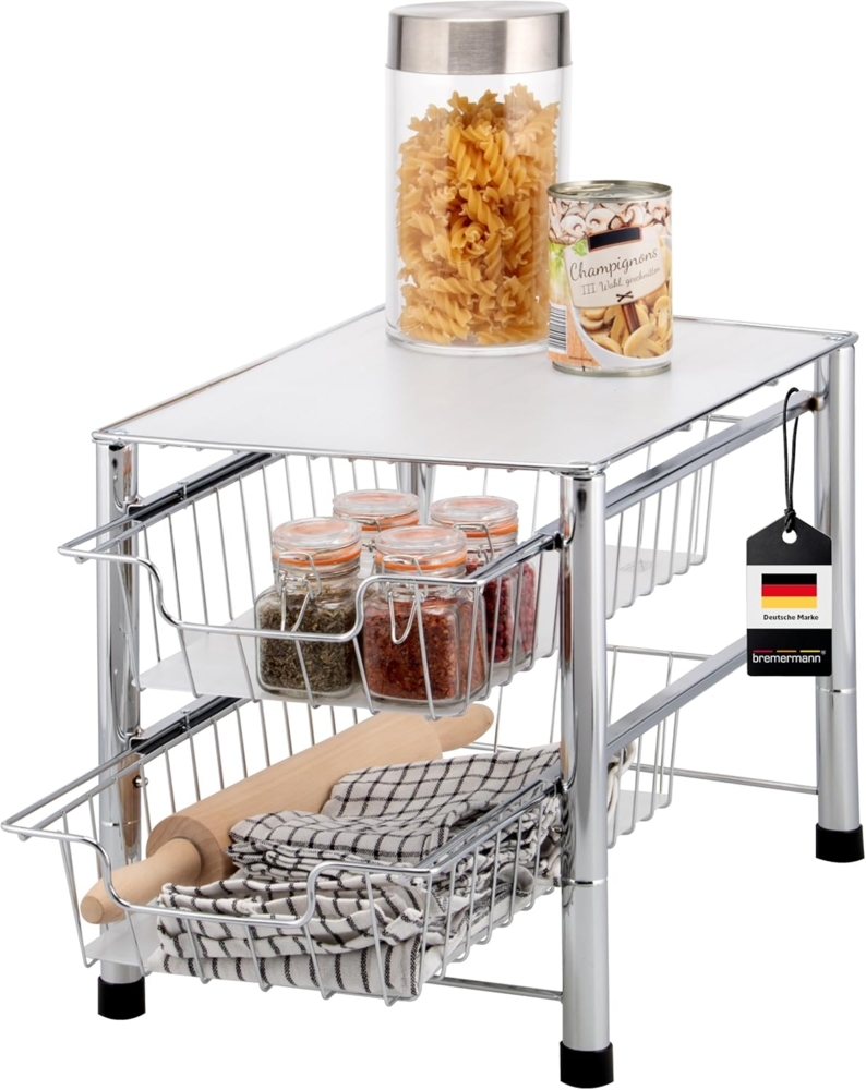 bremermann Küchenregal Schubladenregal 2 Auszüge, Küchenregal mit Auszug, Etagenregal, chrom Bild 1