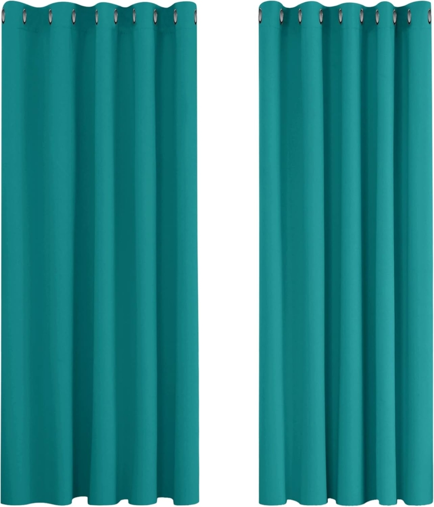 Deconovo Blickdichte Gardinen Kälteschutzvorhang Blickdicht Vorhang Verdunkelung, 183x168 cm(HöhexBreite), Türkis, 2er Set Bild 1