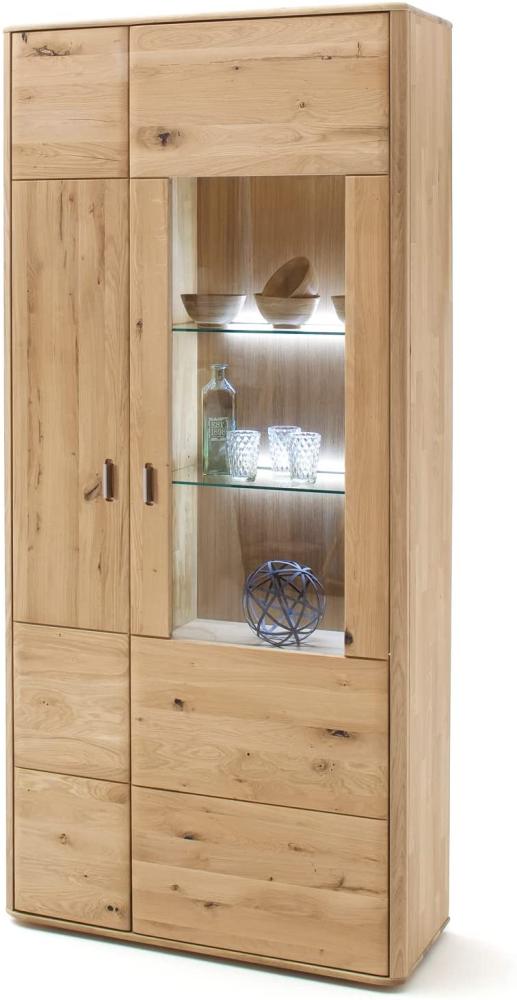 Vitrine Renzo 5 Balkeneiche Bianco massiv 96x208x38 cm Glasvitrine LED mit Beleuchtung Bild 1