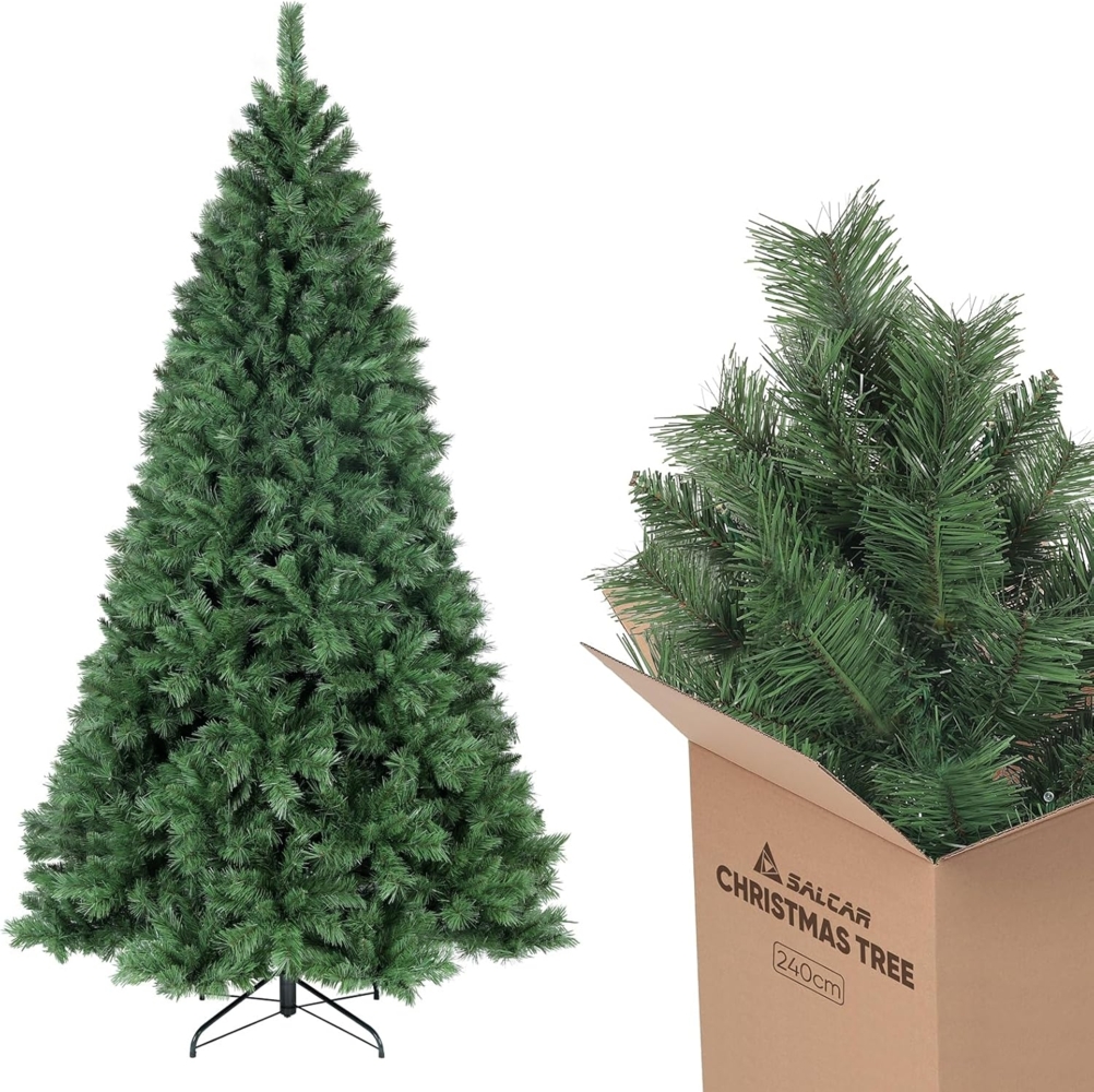 Salcar Künstlicher Weihnachtsbaum PVC Weihnachtsbaum Künstlich Tannenbaum Christbaum mit Metallständer, mit Automatisches Aufklappsystem, 240cm mit 1168 Spitzen Bild 1