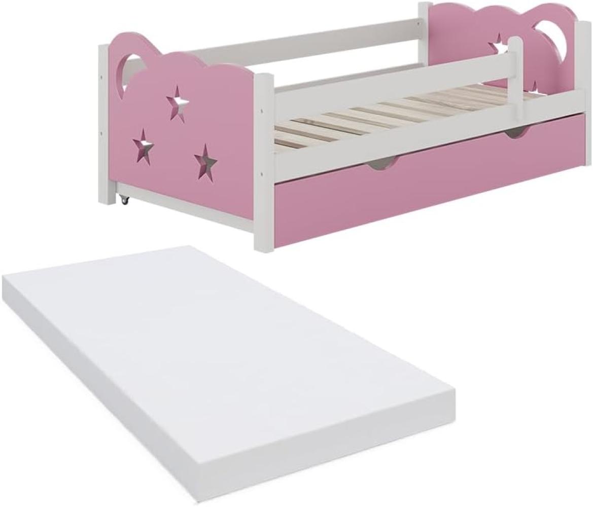 VitaliSpa Kinderbett Einzelbett Juniorbett Jessica Weiß Pink 140x70 cm Matratze modern Kinderzimmer Bett Bettschublade Rausfallschutz Bild 1