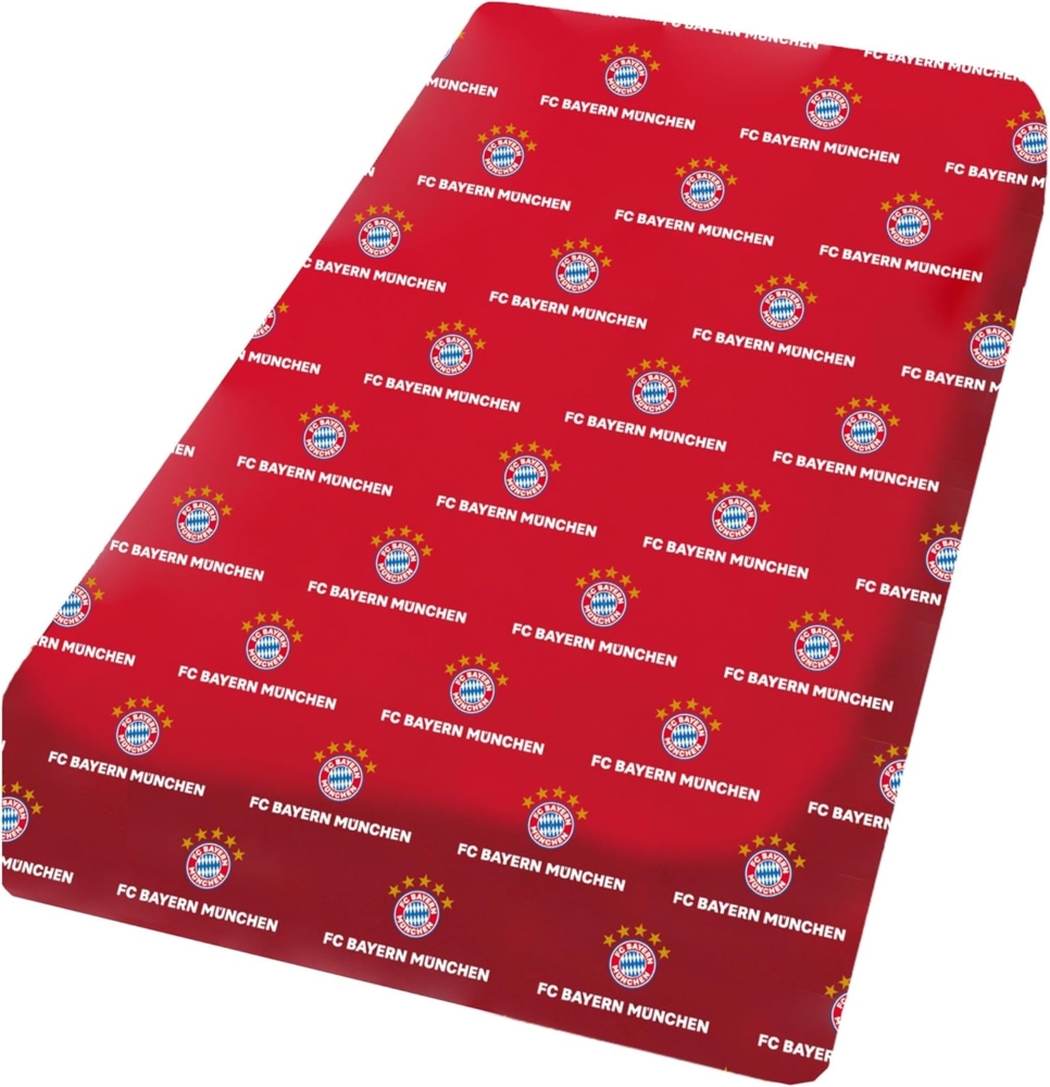 BERONAGE Spannbettlaken FC Bayern München Spannbettlaken Rot 90/100 x 190/200 cm, 100% Baumwolle, Gummizug: Ja, (1 Stück), passend z. Bettwäsche, Kissen, Decke, Badetuch, Teppich Bild 1