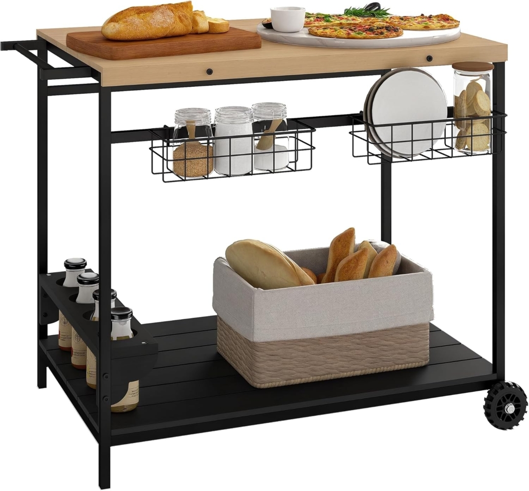 Outsunny Servierwagen Gartenrollwagen mit 2 Ebenen, Aufbewahrungskorb, (Barbecue Trolley, 1 St, Outdoor Küchenwagen), für Balkon, Tanne, Natur, 97,5 x 65 x 81 cm Bild 1