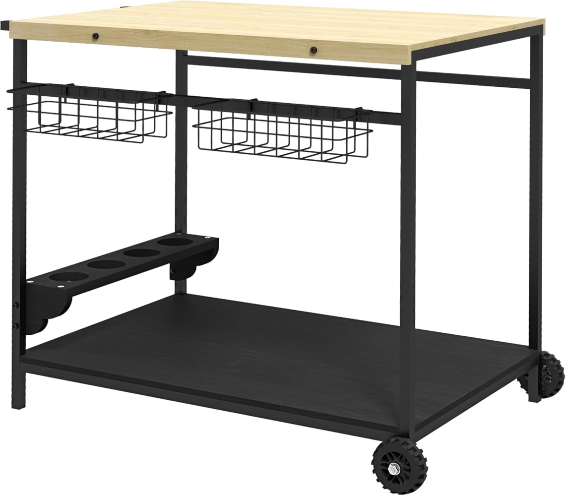 Outsunny Servierwagen Gartenrollwagen mit 2 Ebenen, Aufbewahrungskorb, (Barbecue Trolley, 1 St, Outdoor Küchenwagen), für Balkon, Tanne, Natur, 97,5 x 65 x 81 cm Bild 1