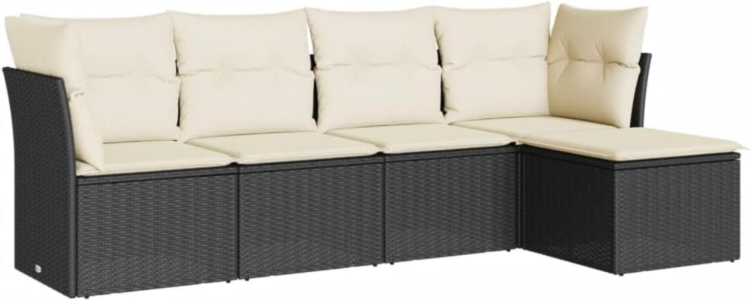 vidaXL 5-tlg. Garten-Sofagarnitur mit Kissen Schwarz Poly Rattan 3217556 Bild 1