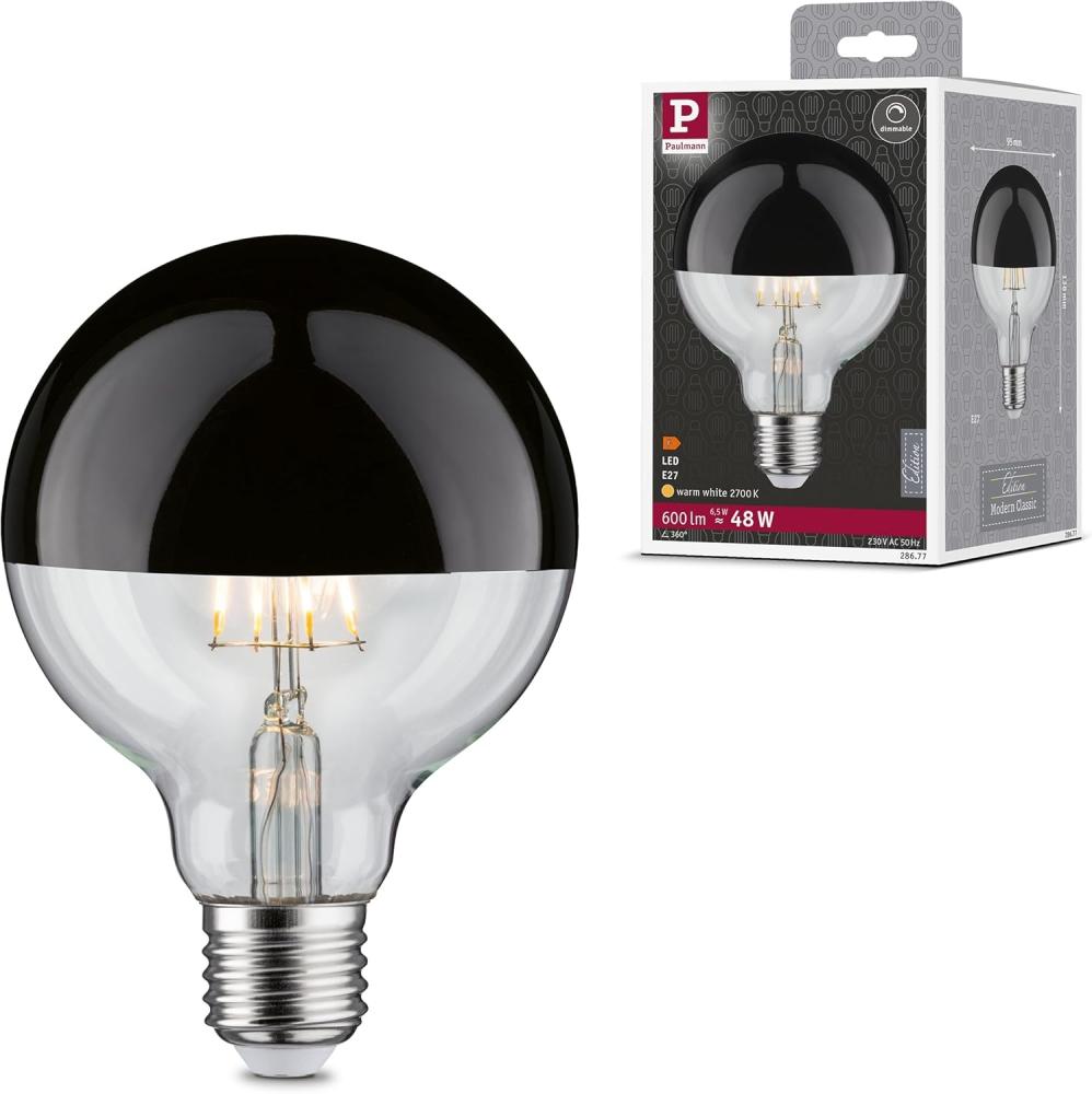 Paulmann 28677 LED Globe 6,5 Watt E27 Kopfspiegel Schwarzchrom Warmweiß dimmbar Bild 1