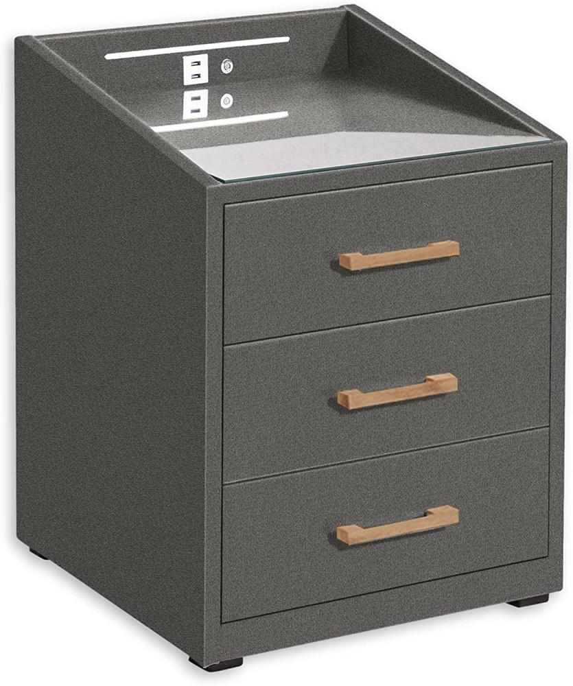 LUNA Nachttisch Boxspringbett, Graphit - Funktionaler Nachtschrank mit USB-Anschluss und LED-Beleuchtung - 47 x 61 x 46 cm (B/H/T) Bild 1