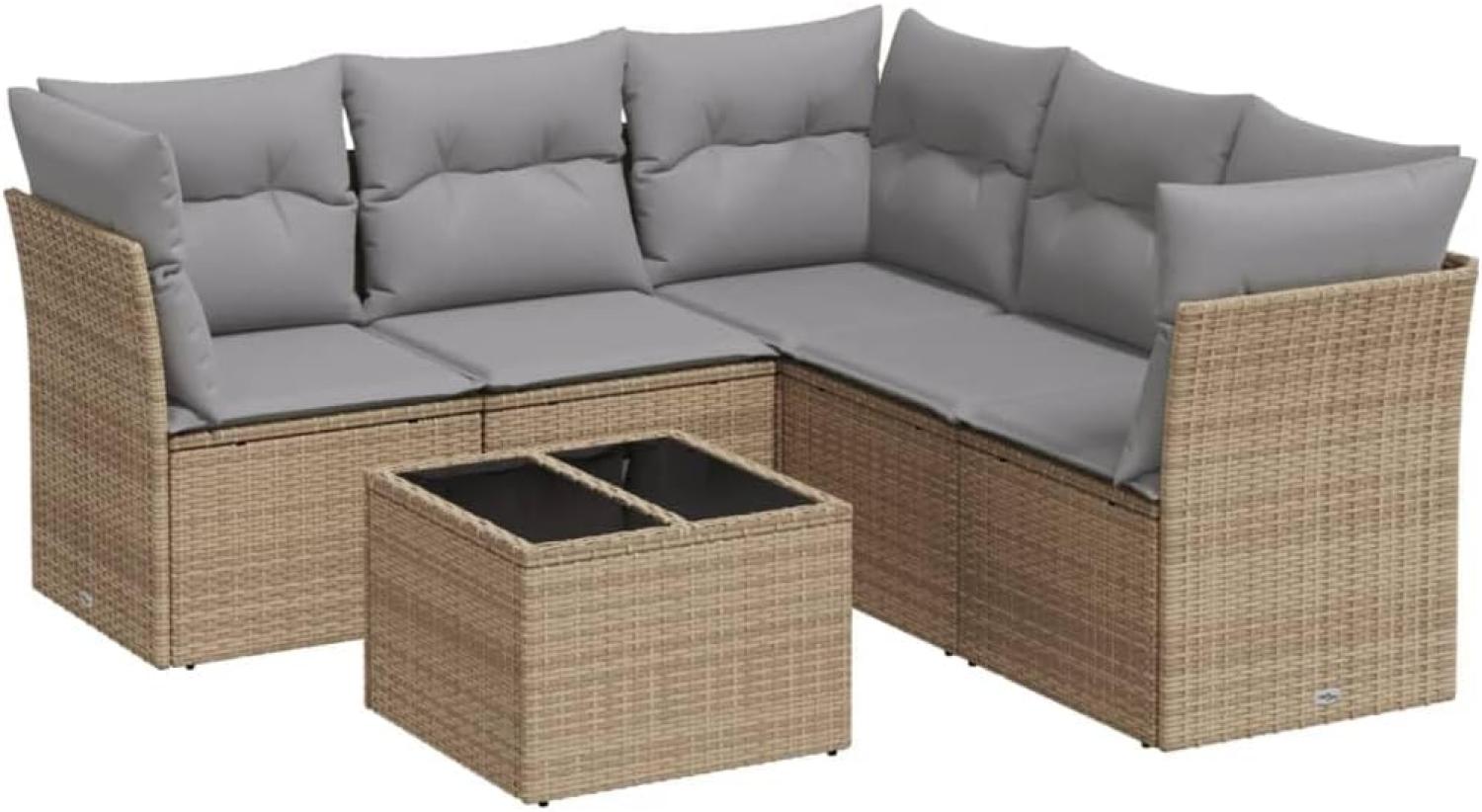 vidaXL 6-tlg. Garten-Sofagarnitur mit Kissen Beige Poly Rattan 3217629 Bild 1