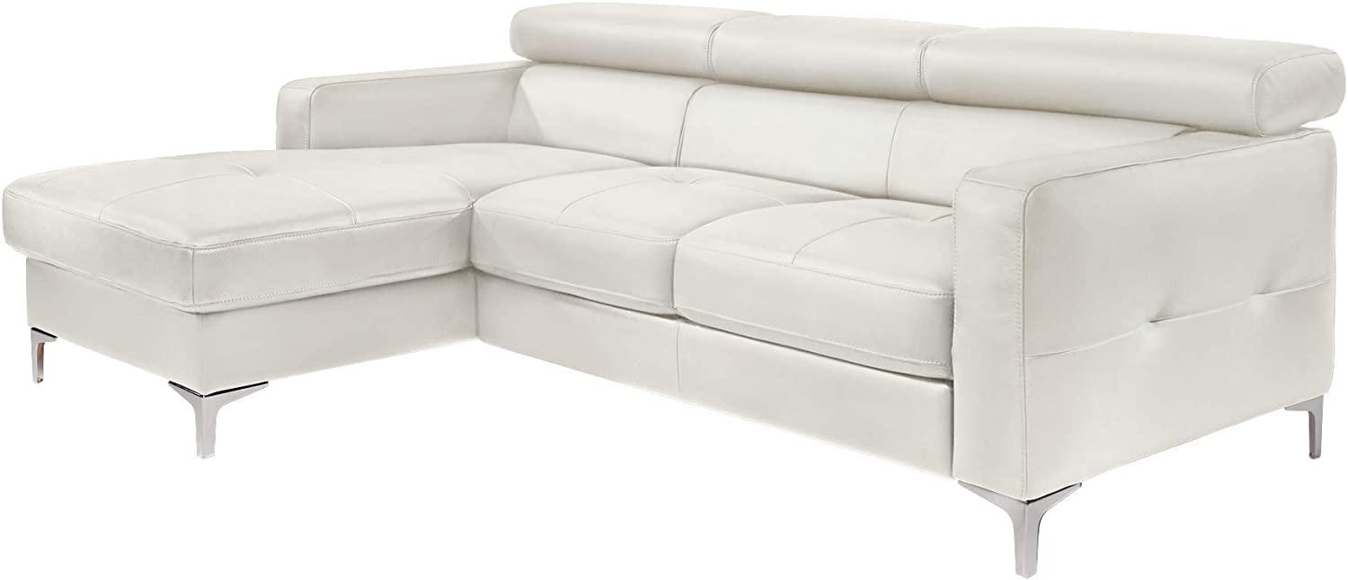 Mivano Ecksofa Sammy, Eckcouch in Lederoptik mit verstellbaren Kopfstützen und moderner Steppung, 227 x 74 x 187, Lederimitat, weiß Bild 1