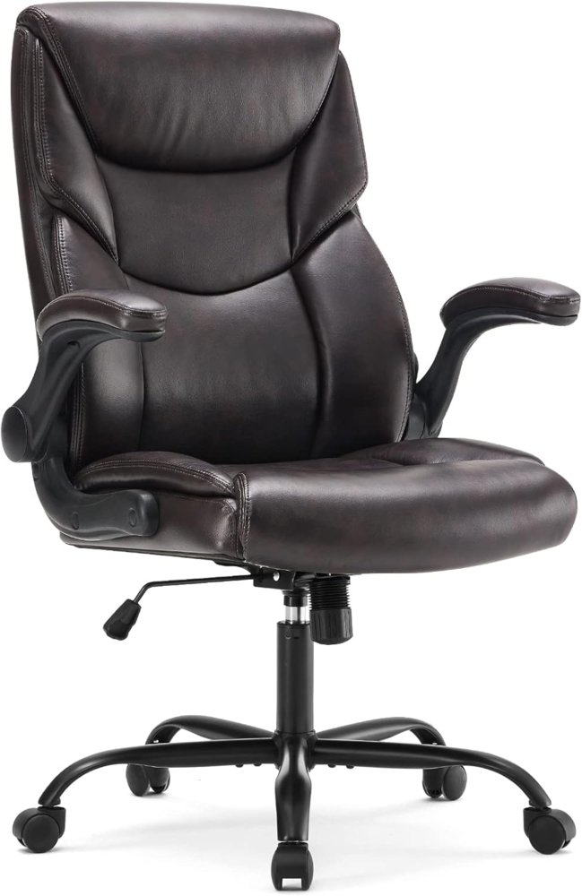 Sweetcrispy Computer Gaming Chair, Ergonomischer Bürostuhl mit hoher Rückenlehne und hochklappbaren Armlehnen, PU-Leder, Verstellbarer Drehstuhl mit Rädern, Creme Bild 1