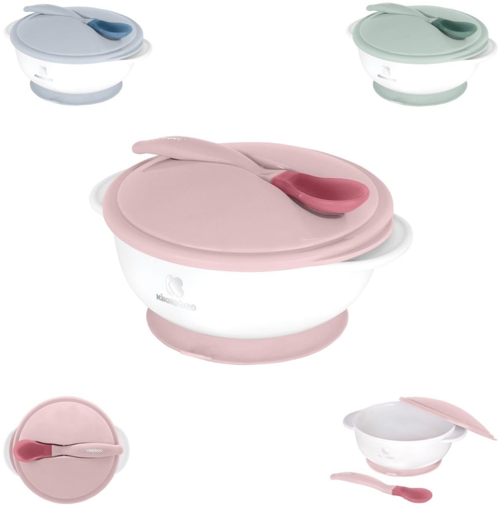 Kikkaboo Baby Essschüssel 250 ml Löffel mit Wärmesensor Warmhalteschüssel Deckel rosa Bild 1