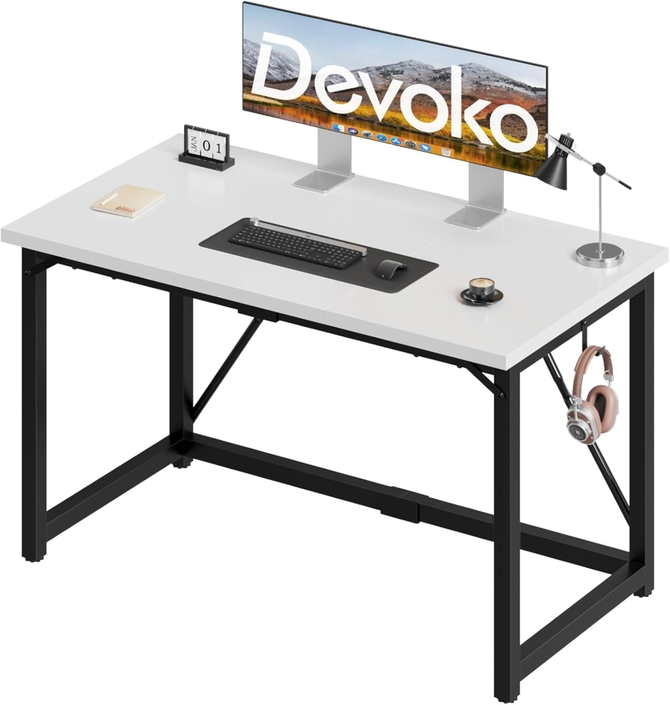 Devoko 120 x 50 x 75 cm Schreibtisch Kleiner Tisch Computertisch, Bürotisch für Arbeitszimmer, Study Table, Industrie-Design Desk, Computertisch Klein für Home, Weiß Bild 1