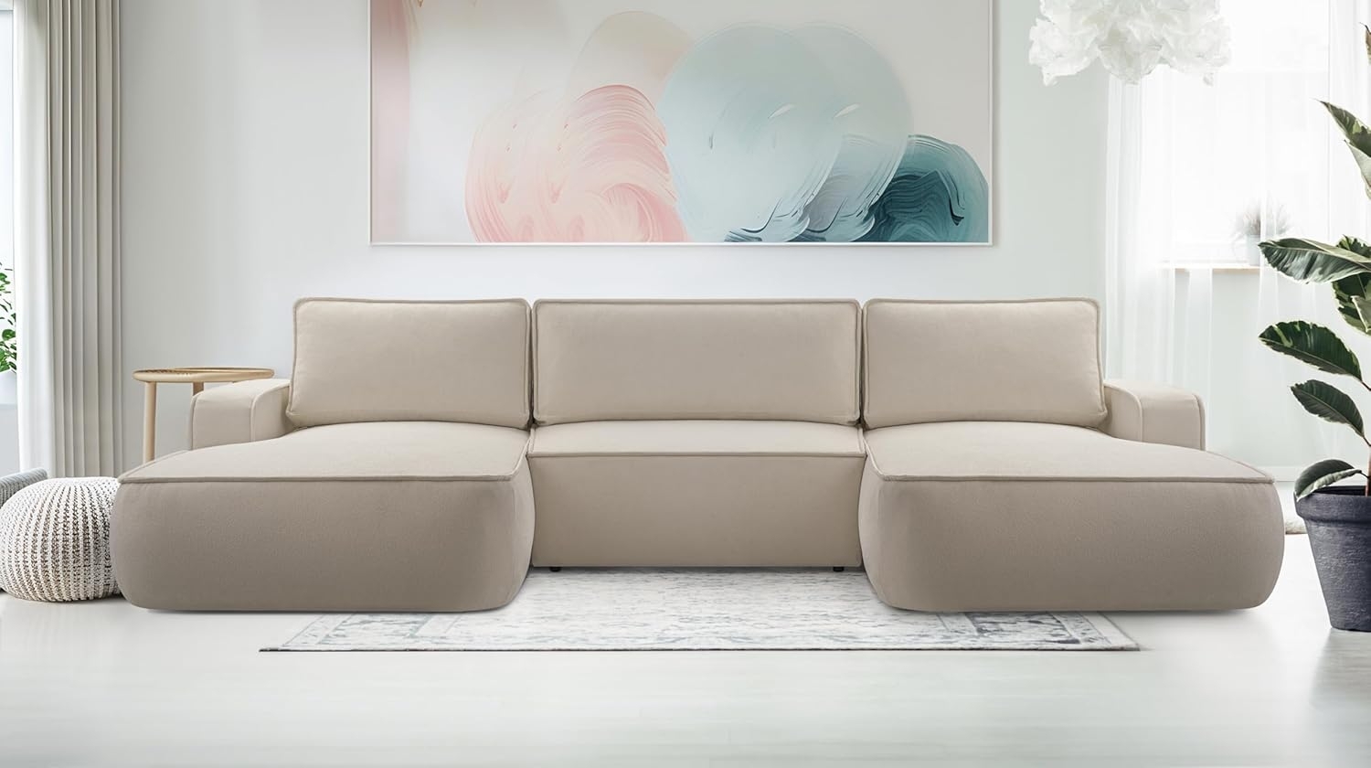 AX LIVING Ablia Sofa U-Form mit Schlaffunktion Beige Bild 1