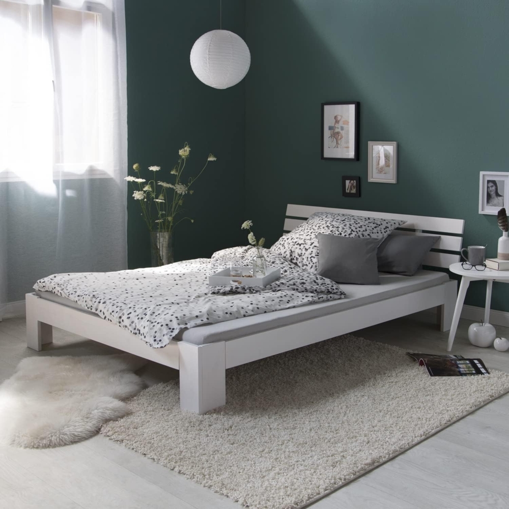 Homestyle4u Futonbett, massives Kiefernholz, Weiß, 140x200 cm, mit Matratze Bild 1
