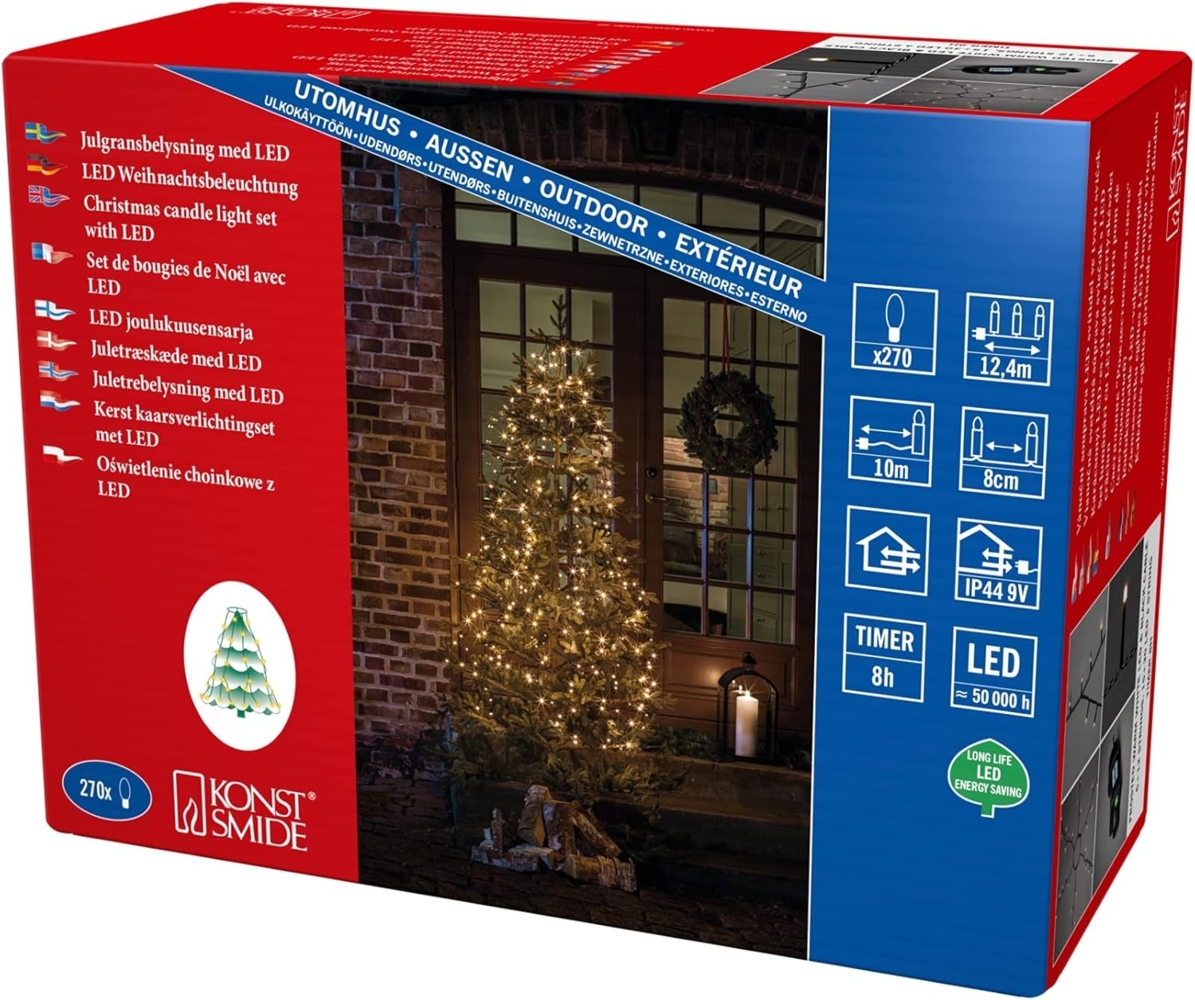 Konstsmide LED Baummantel 6 Stränge à 45 gefrostete Dioden, Strangverdoppelung von 6 auf 12 Stränge nach 120cm, 8h Timer, 270 warm weiße Dioden, 9V Außentrafo (IP44), schwarzes Kabel - 6661-130 Bild 1