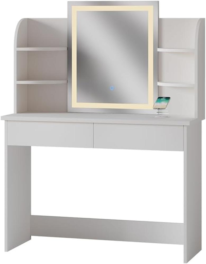 Schminktisch Charlotte Weiß 106 cm mit LED-Spiegel und QI-Ladestation Vicco Bild 1