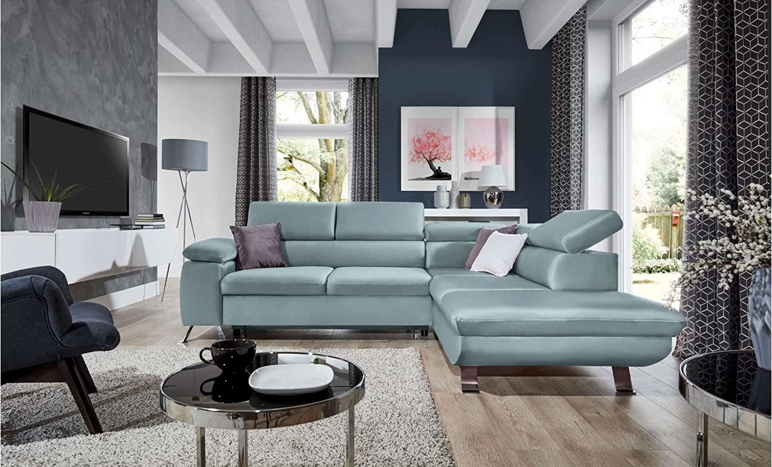 Stylefy Tiara Ecksofa Strukturstoff INARI Pastellblau Rechts Bild 1