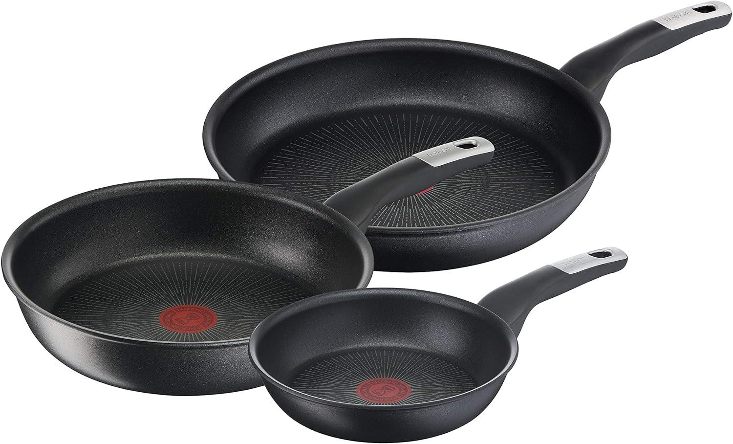 Tefal G25591 Unlimited On 3-teiliges Pfannen-Set | Pfannen 24/28 cm und Wokpfanne 28 cm | kratzfeste Antihaftversiegelung | Thermo-Signal | alle Herdarten + Induktion | einfaches Reinigen | Schwarz Bild 1